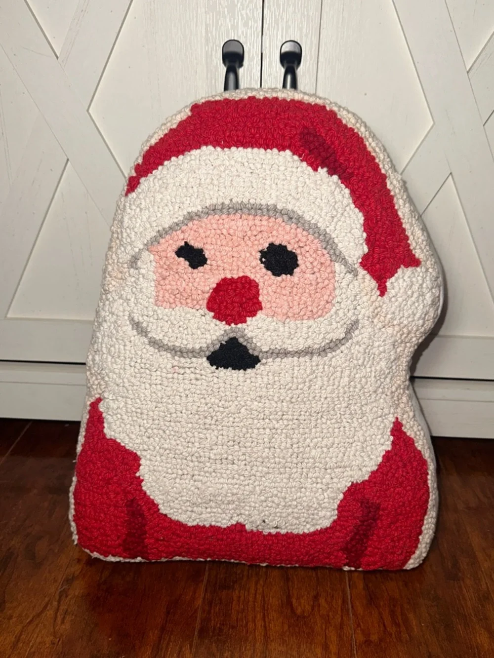 Handmade Santa Face Hooked Decorative Pillow